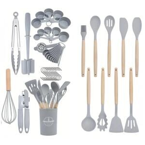 NEW 46 Piece Silicone Kitchen Utensil Cooking Measuring Baking Set in Gray